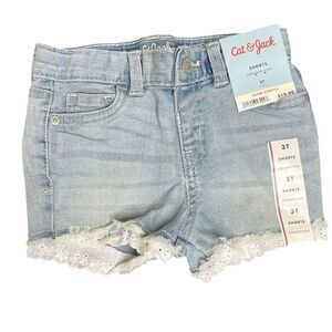 NEW Cat & Jack Super Stretch Denim Shorts with Lace Trim Adjustable Waist 3T
